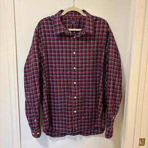 UNTUCKit Men’s Plaid Button Down Shirt  XXL Long Sleeve Navy Red Cotton Slim Fit